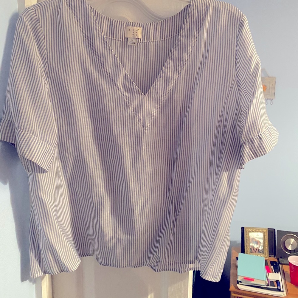 Blue and white striped top